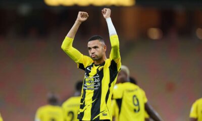 Youssef En-Nesyri scores for Al-Ittihad before embracing Al-Hilal goalkeeper Yassine Bounou