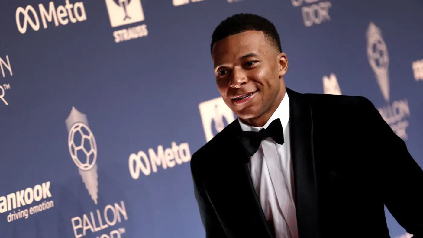 Kylian Mbappe handed miniature Ballon d’Or after missing out to Harry Kane