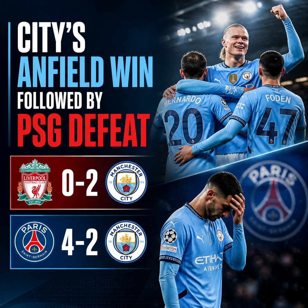 Manchester City’s Anfield victory followed by PSG setback as October schedule intensifies