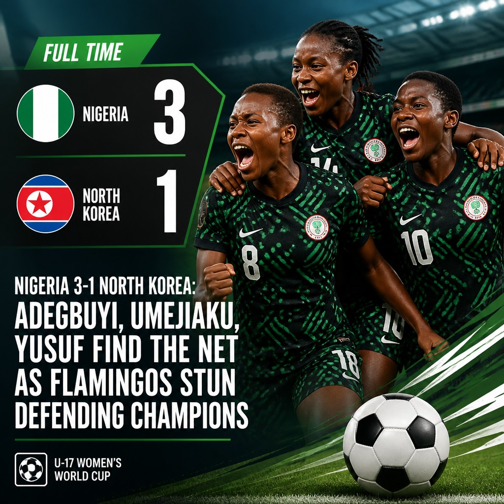 Nigeria beat defending champions North Korea to reach U-17 Women’s World Cup knockout stage Nigeria beat defending champions North Korea to reach U-17 Women’s World Cup knockout stage