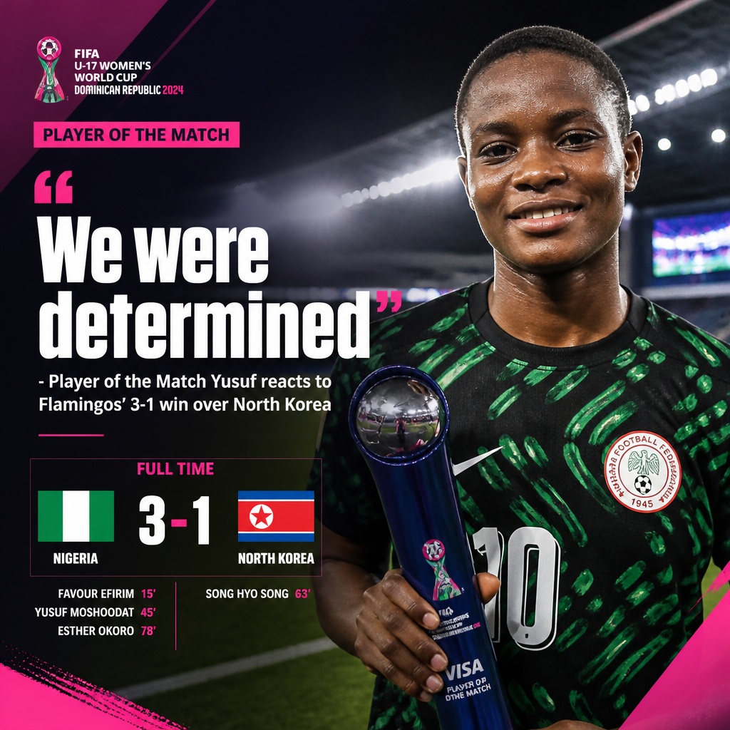 Yusuf inspires Nigeria’s Flamingos to victory over North Korea