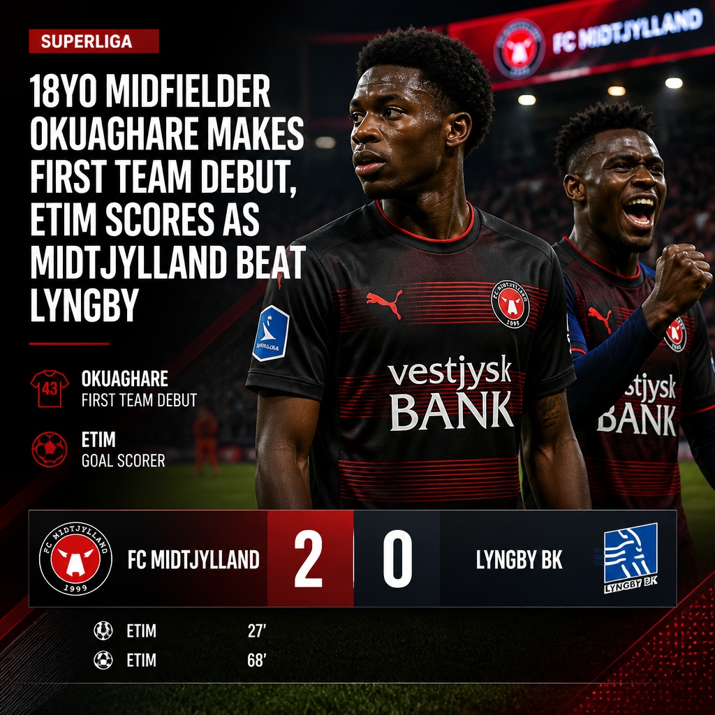 Okuaghare makes Midtjylland debut as Etim helps extend unbeaten run Okuaghare makes Midtjylland debut as Etim helps extend unbeaten run