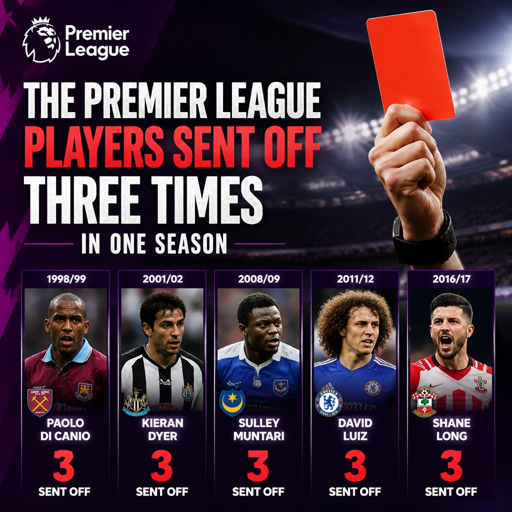 Seven players who were sent off three times in a Premier League season